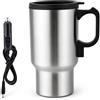 CHEOTIME Bollitore Elettrico Per Auto 12V 450ml Tazza Riscaldante Elettrica in Acciaio Inossidabile Caffè da Viaggio Latte Acqua Riscaldamento Bollitore Thermos Riscaldato Isolato Per Campeggio
