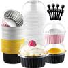Jogoico 60 Pezzi Mini Teglie per Pane con Coperchi e Cucchiai 150ML | Contenitori Rotonde per Cupcake in Alluminio Riutilizzabili per Pane Torte Durian Dessert Picnic Crema Cheesecake