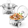 RBFGYIOP Set di 2 Scaldavivande Rotondi in Acciaio Inox 5/6QT - Coperchio in Vetro Visibile - Per Buffet, Matrimoni, Catering - Bordo Acciaio Inox - Taglia Singola Stainless Steel Edge