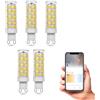AEPOYU Lampadine LED G9 Dimmerabile, 5 Pezzi 7W G9 Lampadina Intelligenti Wi-Fi 2700K-6200K, Angolo di visione 360°, AC220-240V 350-500LM Senza Sfarfallio Equivalente 50W Alogena