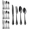 WULUN Set di posate in acciaio inox 18/10 di alta qualità per uso alimentare, con coltello, forchetta, cucchiaio, caffè, stile antico reale, lavabile in lavastoviglie, Nero