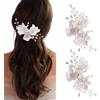 BKEPDY Set di 2 Accessori Capelli Sposa Fermagli con Fiori e Perle Copricapo Elegante per Spose Damigelle Donne e Bambine (Oro)