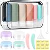 DEPAR Set di 16 bottiglie da viaggio in silicone da 100 ml, senza BPA, a prova di perdite, ricaricabili, formato da viaggio, con etichetta e spazzola per la pulizia, per shampoo, creme, balsamo, cura