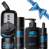 BeauBase Kit Cura Viso Regalo Uomo, 5 pezzi Beauty Routine Viso Kit Anti Age | Compagno di Viaggio Ideale, per Detergente Idratante Nutriente Anti-età Revitalising Self