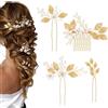 AOOTUERL Fermagli per Capelli da Sposa, 4 Pezzi Accessori per Capelli da Sposa, Fermagli per Capelli per Bambina in Fiore, Accessori per Capelli Perle con Strass, per le donne sposa e damigella d'onore Natale