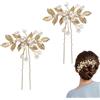 JOVYTH Confezione Da 2 Ornamento Capelli Sposa Dorato - Fermaglio Di Cristallo E Clip Di Perle, Gioielli Per Capelli Da Matrimonio, Set Di Lusso Per Sposa E Damigelle
