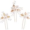 Yolev 3 Pezzi Perle da Sposa Fermagli per Capelli Foglie Tiara Pearl Bridal Wedding Hair Clips da Sposa Fiore Accessori Mollette per Capelli da Sposa e Damigelle d'onore (oro)