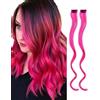 Belle G 2 x Extension capelli clip-in con evidenziature arcobaleno, Extension capelli arcobaleno (Curly Hot Pink x 2)