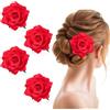 FUIPVGI 4 Pezzi Fiori per Capelli, Spilla Fiore Stoffa per Vestiti Grande, Fermagli per Capelli Fiori Clip a Fiore Spilla Fiori Capelli, Mollette Capelli per Festa Halloween Natale per Donna (Rosso)