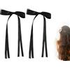 Lhbwhiz Confezione da 2 fiocchi per capelli,fermagli per capelli setosi,forcine per capelli in raso,elastico per capelli,nastro con fiocco,fermaglio per capelli in metallo(nero)