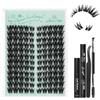 GLAMLASH Ciglia Finte Ciuffetti Kit 12-16mm | Extension Ciglia con Bond, Rimuoviciglia e Pinzetta per DIY a Casa