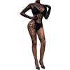ZAMXHUG Bodystocking Donna Sexy Pizzo Leopardato Rete,body sexy, Trasparente Body Collant Elasticizzato a Maniche Lunghe Night Club Rave Party Biancheria Intima Babydoll Teddy Nero