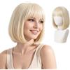 SHENYI Parrucca corta bionda a caschetto con frangia, aspetto naturale, 30 cm, parrucca dritta bionda per cosplay, feste, Natale, Halloween, uso quotidiano