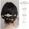 FM2018XSL 5 Pezzi Fermaglio e Pettine per Capelli da Sposa con Perle,Forcine per Capelli da Sposa per Matrimonio e Damigelle, Acconciatura Accessori per Donna(B-Oro)