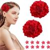 VEGCOO Clip per capelli di fiore, fiore fiamminga garofano, forcine con strass, pettine fiamminga e accessori per Sevillana, festa e matrimonio, rosso