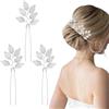 ELNX Set di 3 Forcine per Capelli con Foglia d'Argento, Fermagli per Capelli da Sposa in Metallo, Accessori per Acconciature Raccolte, Donne e Damigelle, Cerimonia e Prom (Argento)