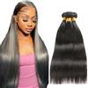 Creuost 30 30 30 Inch 1B Natural Black capelli umani Bundles Double Weft Straight Extensions With Minimal Tangle Unprocessed Brazilian Virgin Remy Hair Extension Soft and Silky For Women