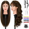 TwoWin 55cm Testa per Parrucchieri 80% Capelli Veri, | 22 Testa Studio Parrucchiere, Testina per Parrucchieri, Testina Acconciature Con Morsetto & DIY Hair Styling Tools (Marrone)
