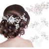 IMLDUY Set 5 Pezzi Accessori Capelli Sposa Argento, Pettine e Fermagli con Perle e Cristalli, Decorazioni Eleganti per Acconciature Matrimonio, Cerimonia e Damigella d'Onore