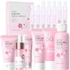 OPEIXSAYKOC 16 Pezzi Kit per la Cura della Pelle Sakura, Set Skincare Viso Completo | Include Detergente, Tonico, Siero, Crema per Gli OcchiCrema per il Viso, Fiale e Protezione Solare, per Ragazze e Donne
