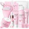 OPEIXSAYKOC Kit per la Cura della Pelle Sakura 12 Pezzi,include Detergente, Tonico, Crema Viso, Maschera, Siero e Crema per Gli Occhi,Accessori,Set Skincare Viso Completo per Ragazze e Donne
