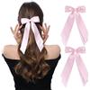 ZGDYi Set di 2 Fiocchi per Capelli Rosa in Raso con Lunga - Fermagli Capelli Donna Eleganti, Mollette con Fiocco Grande, Accessori Capelli per Ragazze e Donne, Clip chioma per Coda di Cavallo o Cerimonia