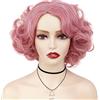 GNIMEGIL Parrucca corta rosa riccia per donne bianche ricci ondulati | Cosplay Acconciatura corta con grandi Capelli in fibra sintetica Travestimento Costume da drag queen Festa in maschera