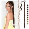 FESHFEN Treccia Finta Capelli - 85 cm Lunga Coda Finta Capelli Posticci con Elastico Sintetico Lunghi Ponytail Extension per Donne, Marrone Rossastro