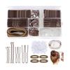 KONFEN 385 pezzi Forcine per capelli da donna in metallo, 5/6/7 cm U Forcine per chignon a rete per chignon Elastici per capelli Accessori, elastici trasparenti, scatola portaoggetti, marroni