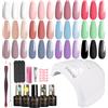 ROSALIND Kit Semipermanente Unghie con 48W UV LED Lampada 12+4 Pezzi Verde | Bianco Rosa Blu Viola Smalto Semipermanente Unghie, Mini Soak Off Kit Per Unghie Manicure Regalo per Principianti