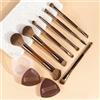 Generic 7 pennelli da trucco a doppia estremità con 2 spugne triangolari, set di pennelli professionali da viaggio per fondotinta, ombretto e sopracciglia, caffè profondo