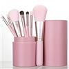 Generic Set di 7 mini pennelli da trucco con pennello per cipria e pennello per occhi, con secchio portaoggetti, strumento di bellezza multifunzione (rosa)