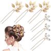 Lurrose - Forcine per capelli da sposa, con foglia di cristallo dorato, 6 pezzi