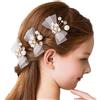 IYOU Fermaglio per capelli con fiocco in oro con fiore di perle e cristalli accessorio per capelli per la prima comunione per fiori e damigelle d'onore (confezione da 3)