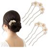 Ymapinc Forcine per capelli francesi in metallo dorato a forma di U, 2 fermagli per chignon vintage con perle da donna, forcine decorative a 4 rebbi, per sposa/ragazza/signora, accessori per capelli
