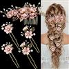 LAPOHI 5 forcine per capelli da sposa, con fiori di ciliegio, color oro, con strass, per spose, damigelle d'onore, donne e ragazze (fiori di ciliegio rosa)