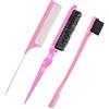 LIDOUK Set di spazzole per capelli con spazzola per bordi, spazzola con setole, pettine a coda di topo, set di spazzole per lisciare i peli del bambino e Flyaway, rosa (3 pezzi)