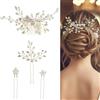 SUBTAVIK 4 Spille Per Capelli Sposa, Fiori con Strass e Perline, Colore Oro, per Sposa, Damigelle, Ospiti, Donne e Ragazze