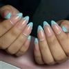 Tastetreasure 24 pezzi Verdi Mandorle Press on Nails con cuscinetti adesivi, stiletto blu chiaro lucido unghie artificiali, set per manicure fai da te con lima per unghie e bastoncini di legno per