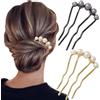 Kinretixia 2 forcine per capelli con perle a forma di U, pettine lateralecapello forcine in metallo, clip vintage ideali per matrimoni e feste