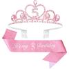 EXIPSAT Set di fasce con corona di 5° compleanno, adatto per bambine di 5 anni, set di gioielli di compleanno con corona glitterata e fascia rosa