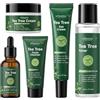 SHOWHEEL Tea Tree Set Per La Cura Della Pelle, Kit Skincare Viso Completo, Anti Acne | Kit con Crema Brufoli Viso, Detergente, Oli Essenziali, Brufoli viso Cura, per Pelle Mista, Grassa o Acneica
