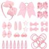 SKHAOVS 33 Pezzi Tiny Hair Bows Clips Grosgrain Ribbon Bows Barrette per capelli Mollette per Capelli Accessori per capelli elastica titolare coda di cavallo fascia per capelli ragazze(Rosa)