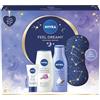 NIVEA Feel Dreamy Skincare Regime - Set regalo da donna con crema doccia, lozione per il corpo, crema da notte, balsamo per le labbra e maschera per gli occhi, prodotti di bellezza