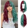 Esmee 22 pollici donne parrucche sintetiche lungo ondulato rosso/verde con Fluffy aria Bangs luce Cosplay Halloween Party parrucche