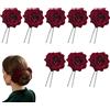 Vistnale Fermaglio per capelli rosa da 8 pezzi, fermagli per capelli rosa vintage a forma di U per matrimonio nuziale, accessori floreali romantici per le donne, fermaglio per fiori rossi