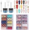 Kalolary Set di adesivi natalizi per nail art + colla per unghie + penna a pressione + forbici - kit manicure con fiocchi di neve, Babbo Natale, renna, per fai da te o saloni di bellezza