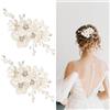 SUBTAVIK 2 accessori per capelli da sposa per donna, accessori per capelli da sposa con fiori, copricapo da damigella d'onore con perle per spose, damigelle, donne e bambine (oro)