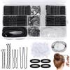 HONZUEN Forcine per Capelli e Chignon Kit 385 Pezzi Nero | Forcine U e piatte | retina chignon, elastici trasparenti per capelli e scrunchies | scatola inclusa | per danza e matrimonio