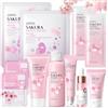 SHOWHEEL Kit per la Cura della Pelle Sakura 11 Pezzi, Set Viso Completo | nclude Detergente, Tonico, Crema Viso, Siero e Crema per Gli Occhi, Set Skincare Viso Completo per Ragazze e Donne